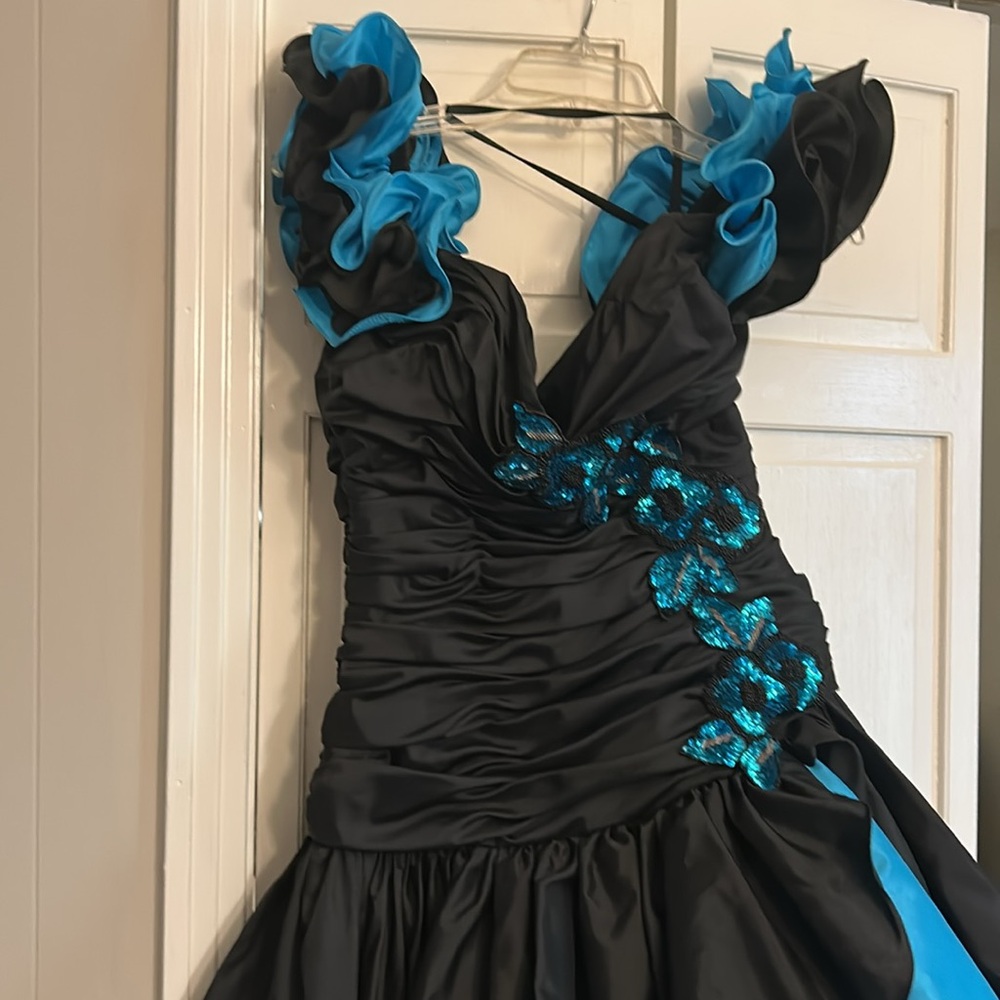 Blue and Black EIGHTIES 80’s retro classic dress Alyce Designs no size tag - Picture 3 of 5